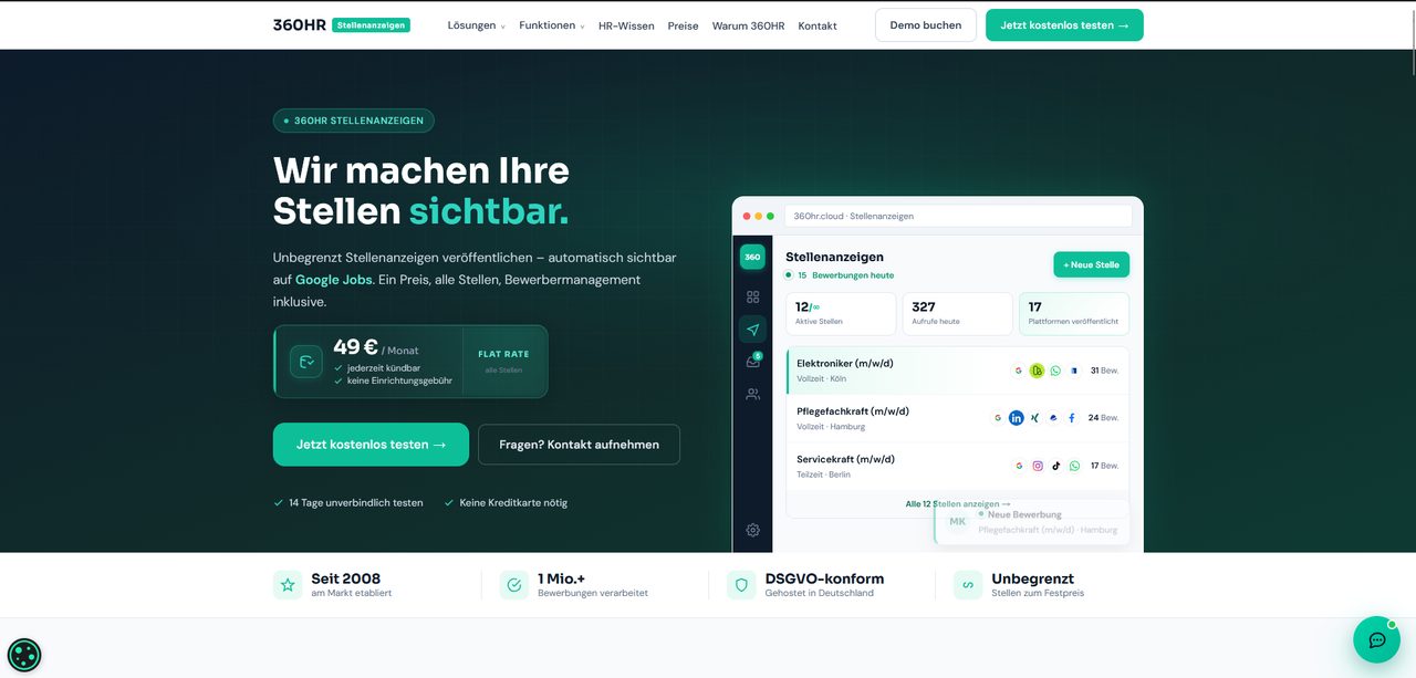Stellenanzeigen-Landingpage – 360hr.io
