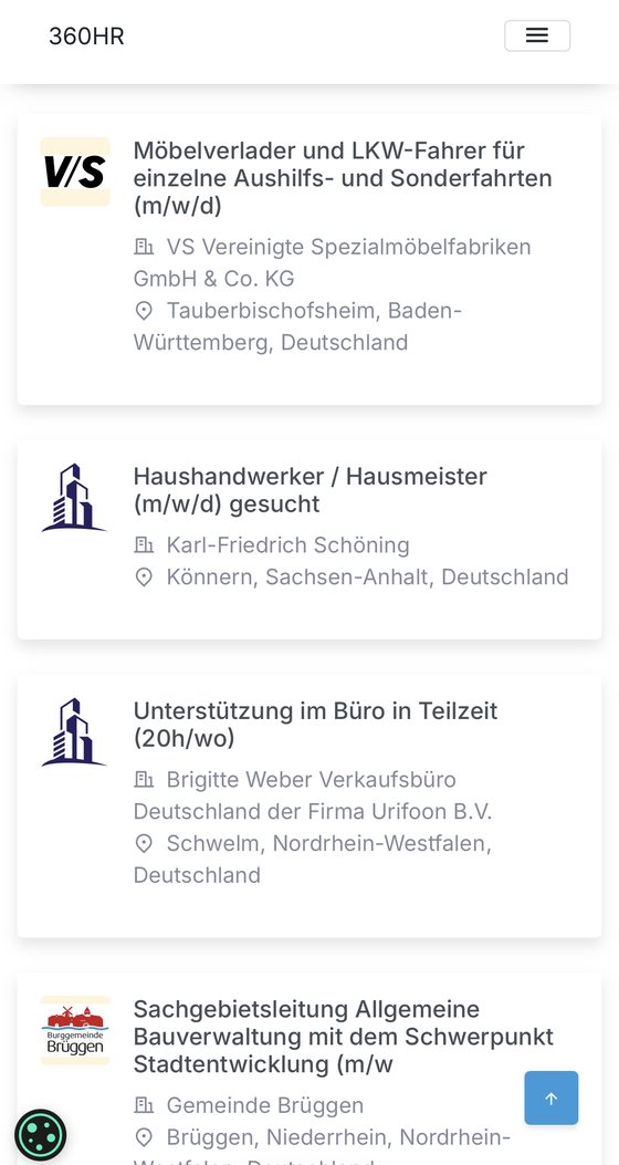 Stellenliste (mobil) – 360HR Plattform