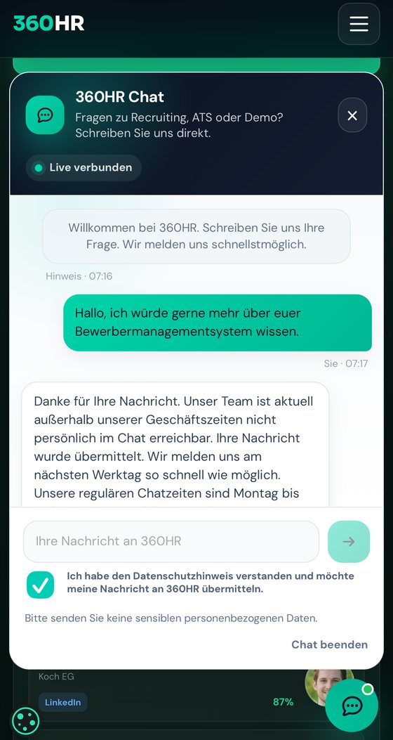 Chat & Kontakt (mobil) – 360hr.io